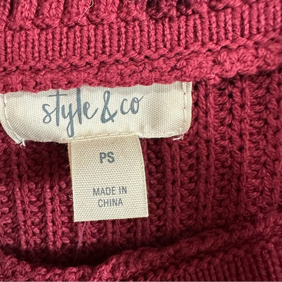 Style & Co Women Turtleneck with Buttons Patterned Knit Sweater Red Petite Small - Picture 5 of 8